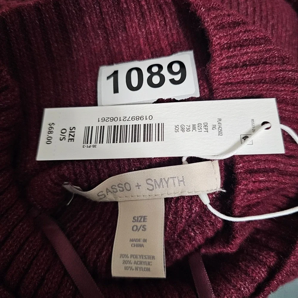 Sasso+Smyth Women Poncho Sweater One Size Burgundy Long Sleeves Turtle Neck 1089